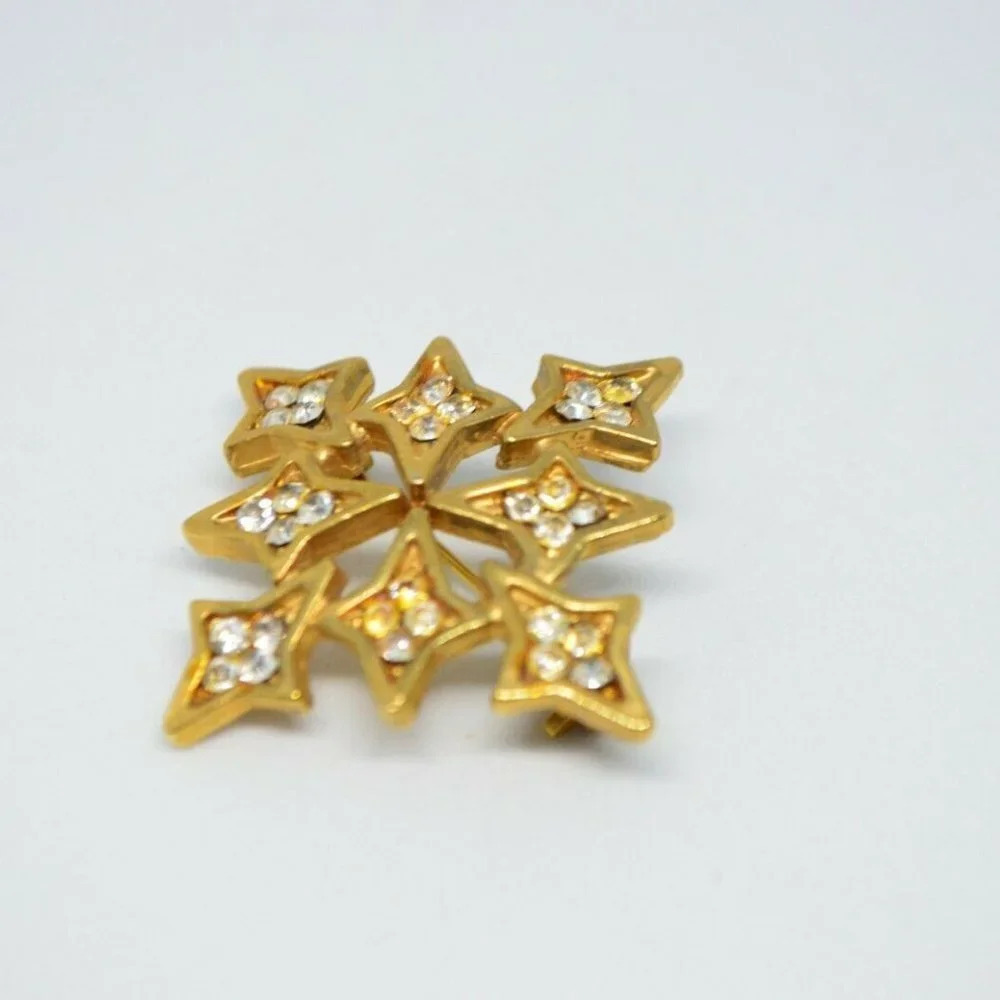 Clear Rhinestone Star Designed Cross Gold Tone - Picture 3 of 4